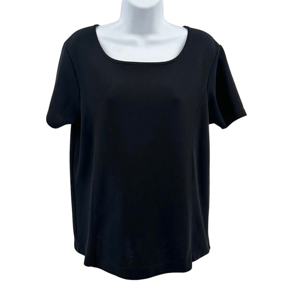 Jaclyn Smith Sport T-Shirt WMNS 8 Black Short Sleeve Square Neck Stretchy Soft